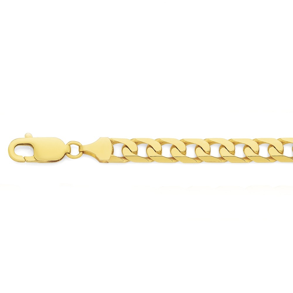 Solid 9ct Gold 22cm Bevelled Square Curb Men's Bracelet