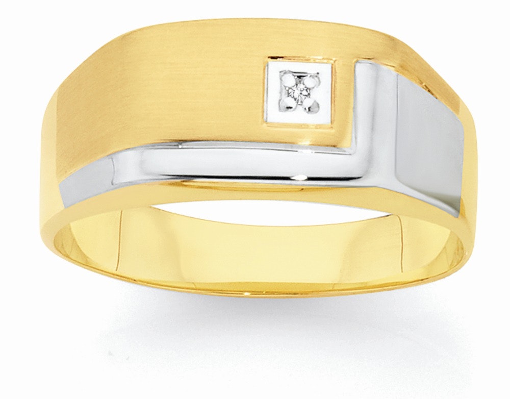 9ct Two Tone Gold Diamond Set Men's Ring