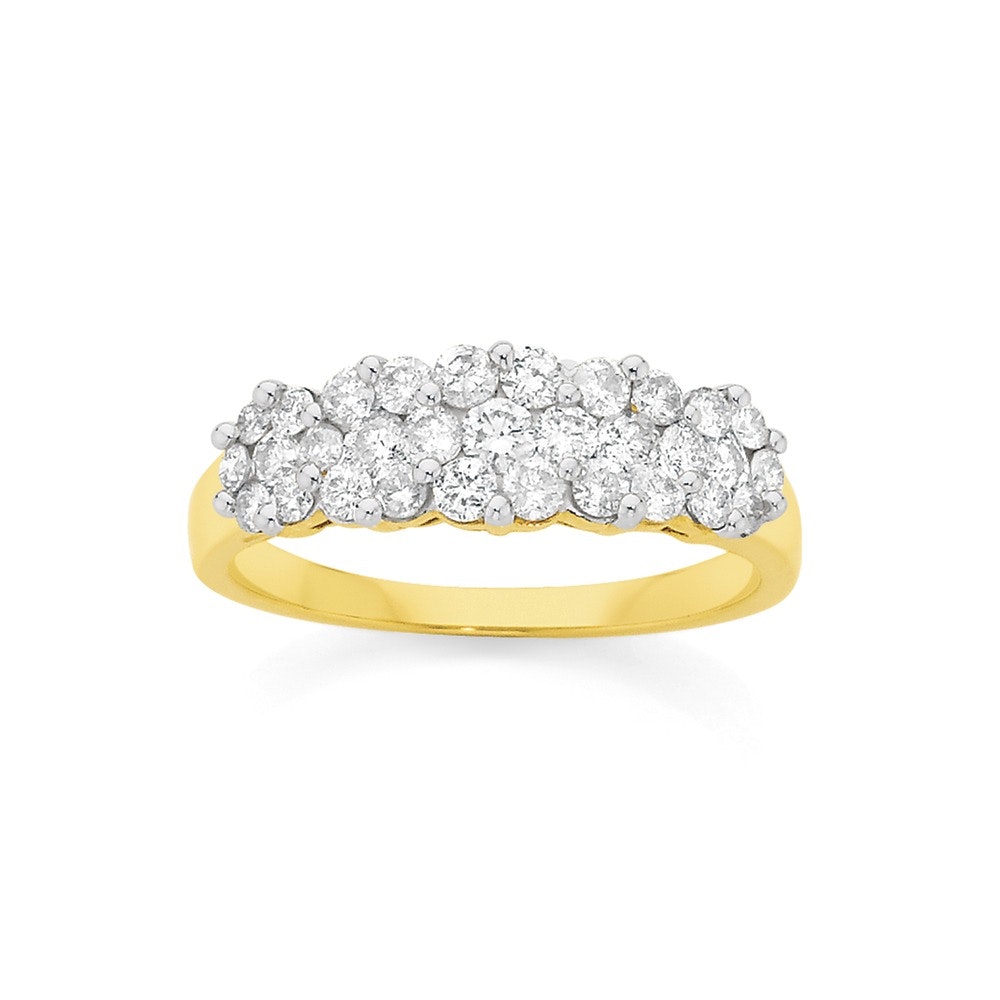 9ct Gold Diamond Multi Cluster Ring