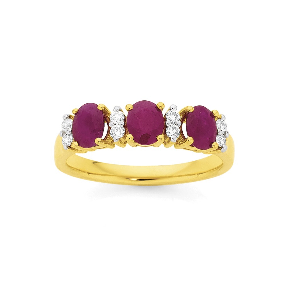 9ct Gold Ruby & Diamond Oval Trilogy Ring - Angus & Coote Catalogue ...