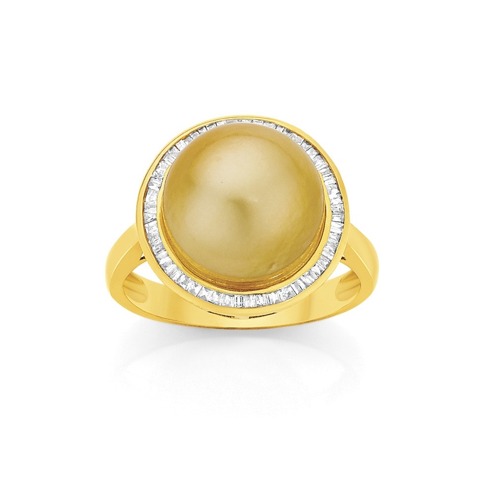 9ct Gold Cultured South Sea Pearl & Diamond Ring
