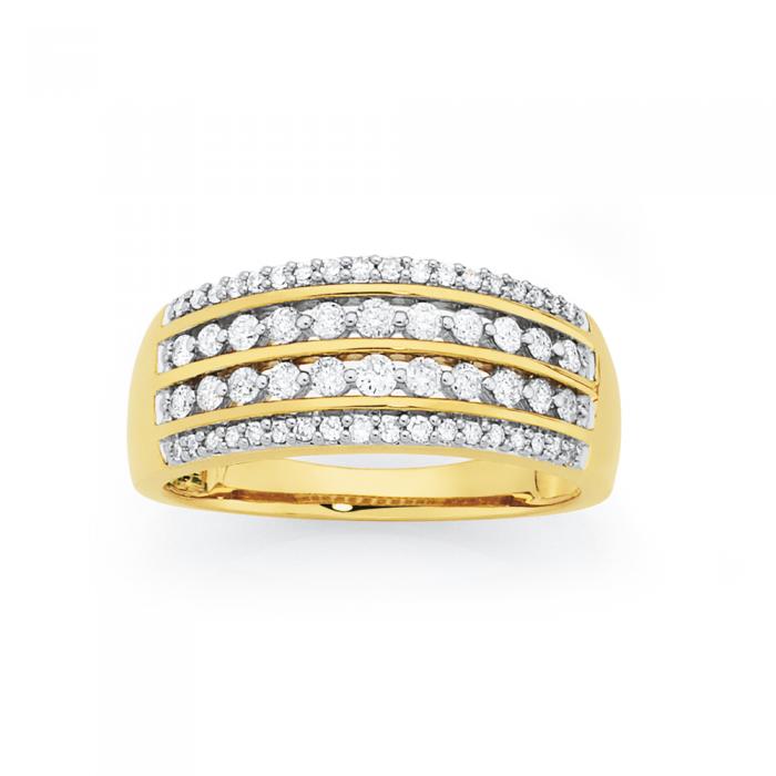9ct Gold Diamond Four Row Band