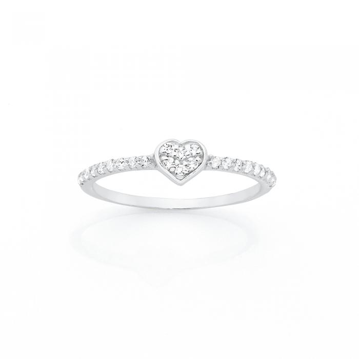 Sterling Silver Pave Cubic Zirconia Heart Stacker Ring