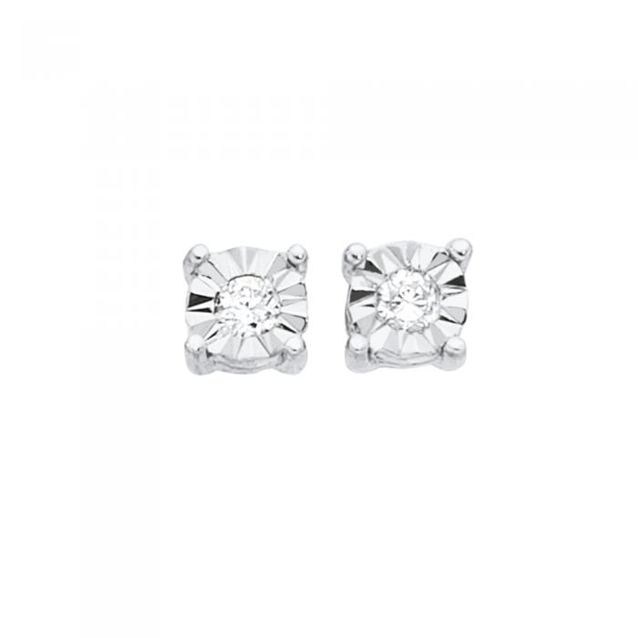 9ct White Gold Diamond Miracle Set Stud Earrings