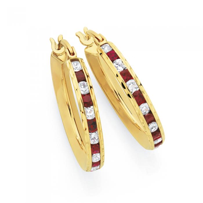 9ct Gold Created Ruby & CZ Hoops