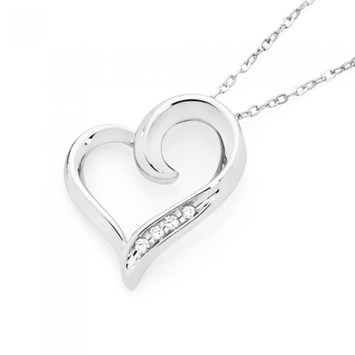 9ct White Gold Diamond Heart Pendant 