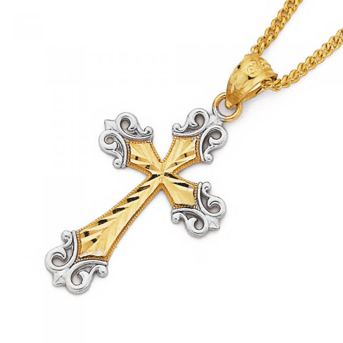9ct Gold Two Tone Cross Pendant