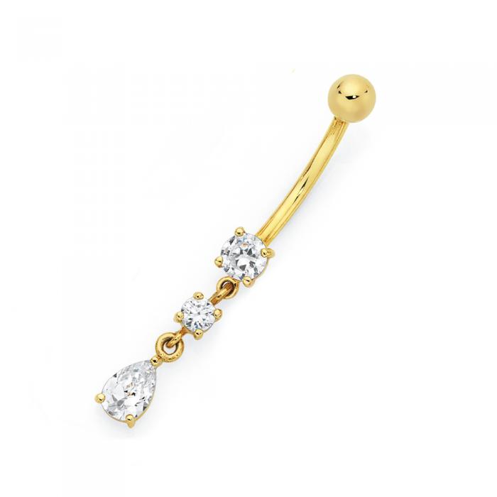 9ct Gold CZ Tear Drop Belly Bar