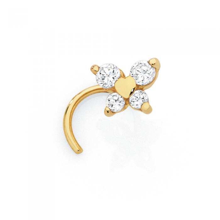 9ct Gold CZ Claw-set Butterfly Nose Stud