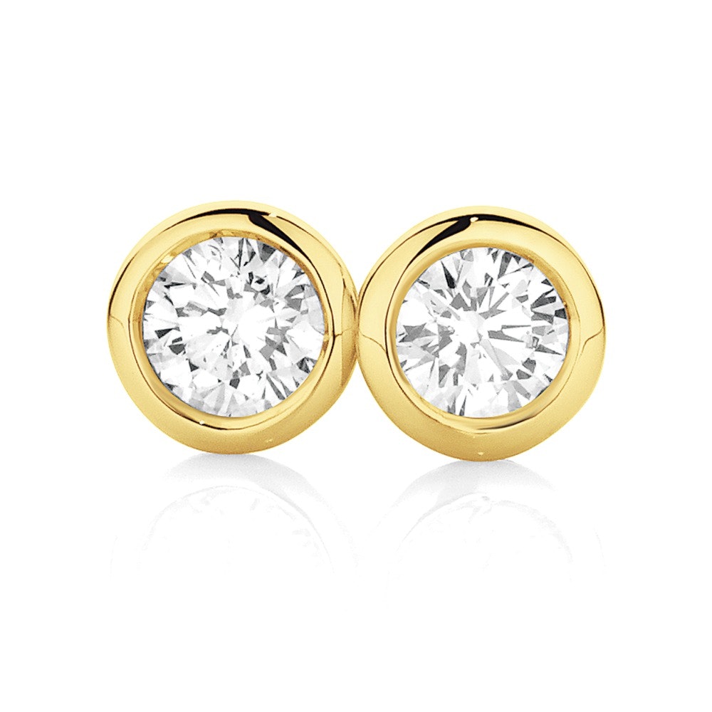 9ct Gold Diamond Bezel Stud Earrings