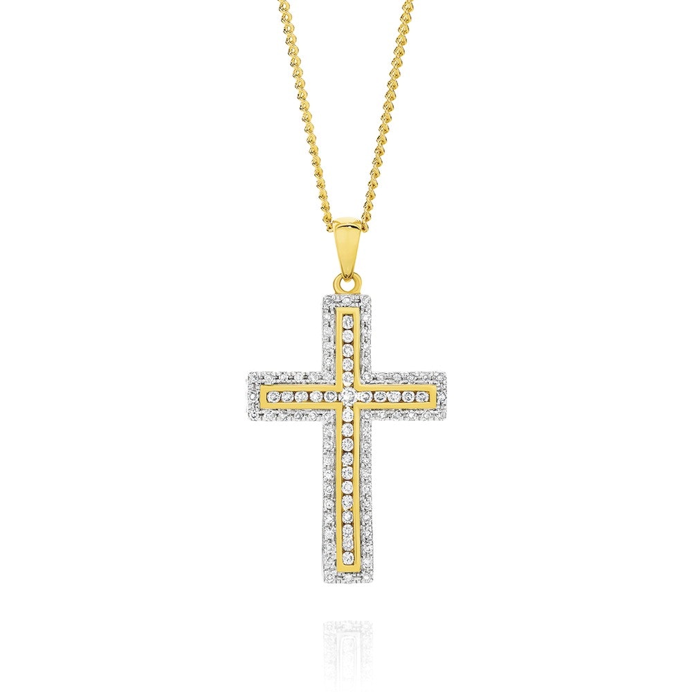 9ct Gold Diamond Cross Pendant