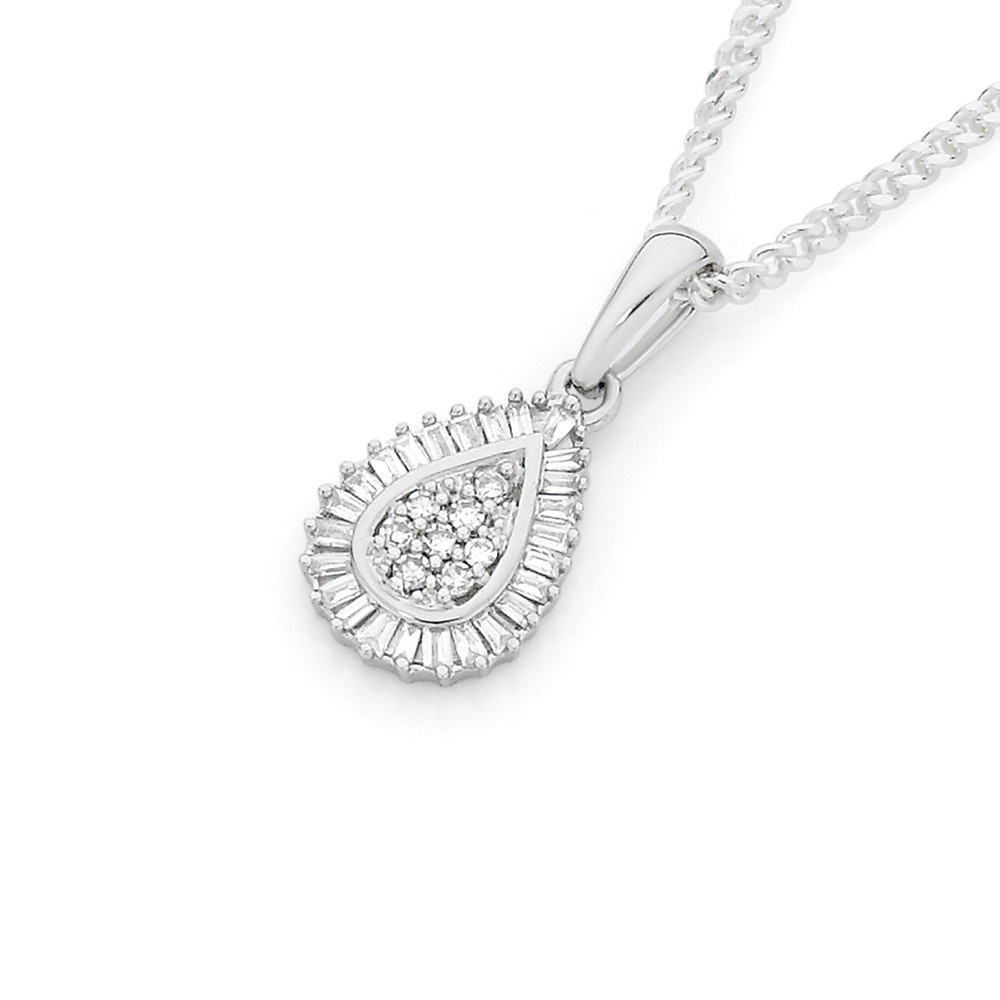 9ct White Gold Diamond Pear Shape Pendant