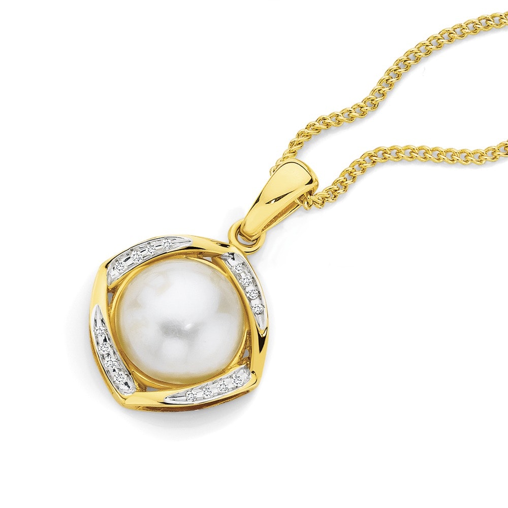 9ct Gold Mabe Pearl & Diamond Enhancer Pendant