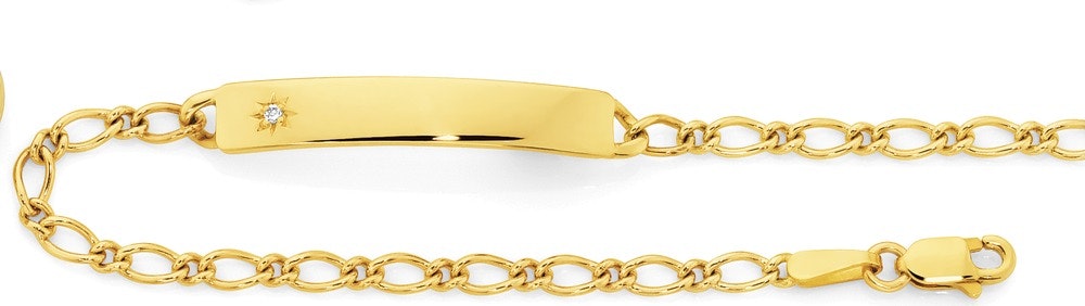 9ct Gold 16cm Solid Diamond Set Id 1+1 Bracelet