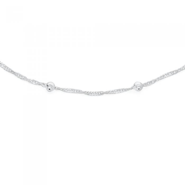 Silver 25cm Diamond-Cut Ball Singapore Chain Anklet