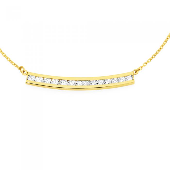 9ct Gold on Silver CZ Curved Bar Necklace Goldmark AU Catalogue