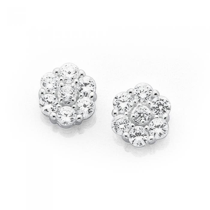 Sterling Silver Cubic Zirconia Cluster Studs
