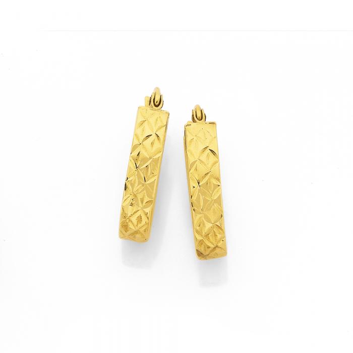 9ct Gold 10mm Oval Patterned Hoop Earrings