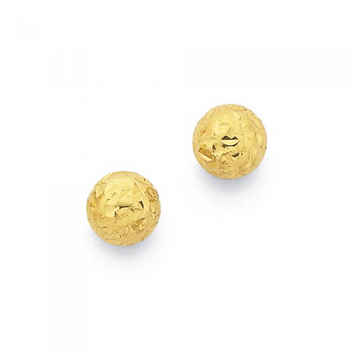 9ct Gold 5mm Diamond-Cut Ball Stud Earrings