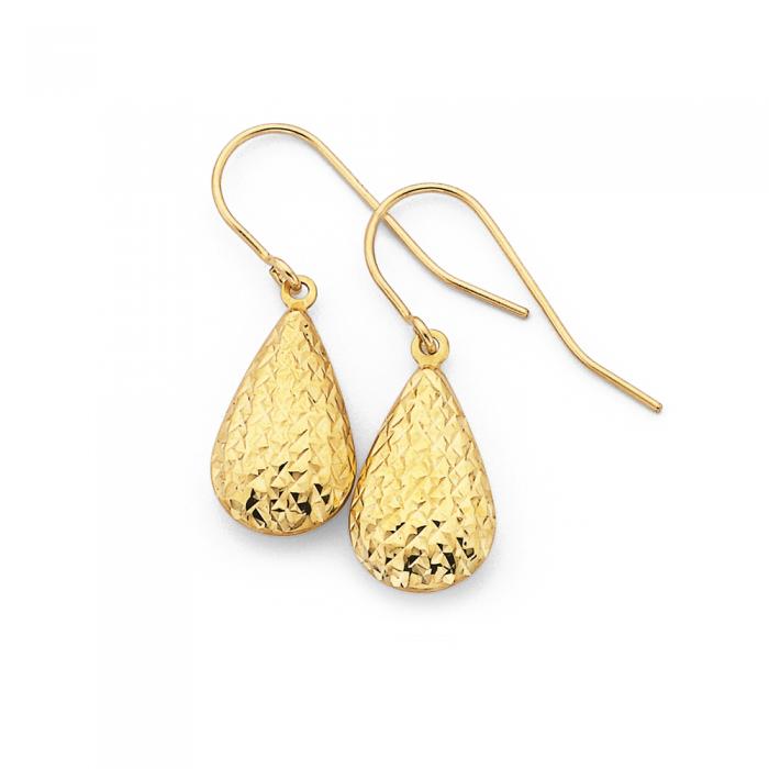 9ct Gold Diamond-Cut Pear Drop Earrings