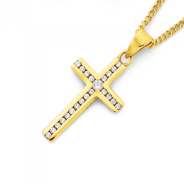 9ct Gold, Cubic Zirconia Cross Pendant