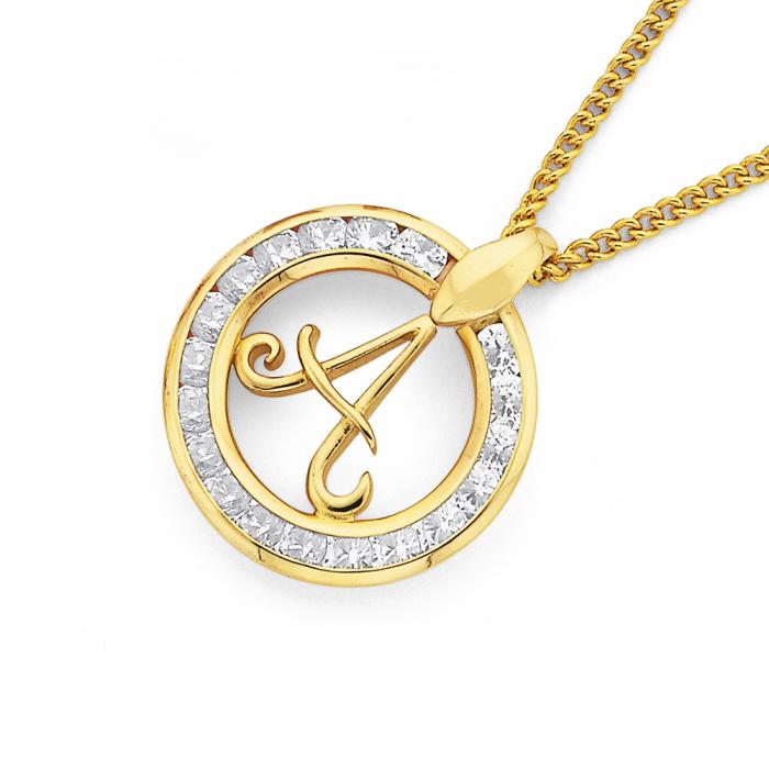 9ct Cubic Zirconia  Initial A Pendant