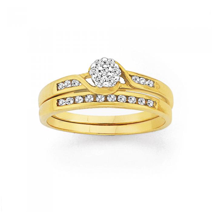 9ct Gold, Diamond Cluster Bridal Ring Set Prouds Catalogue Salefinder