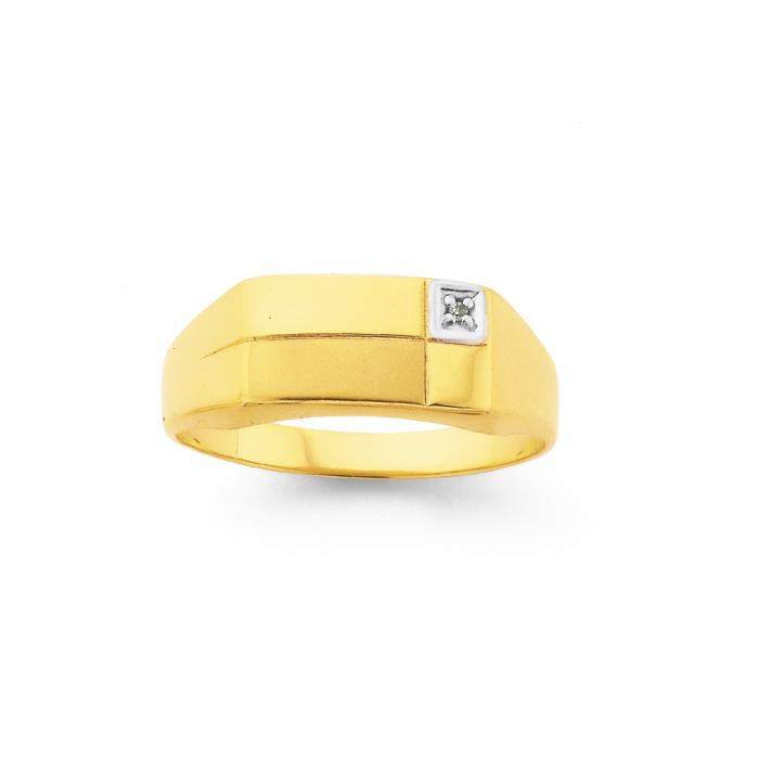 9ct Gold Diamond Set Gents Ring