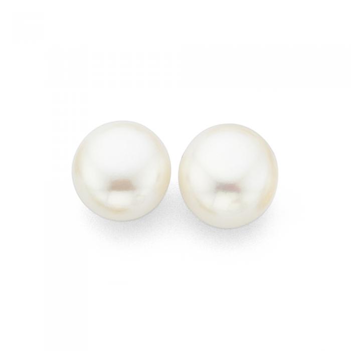 9ct Gold 8-8.5mm Cultured Freshwater Pearl Button Stud Earrings