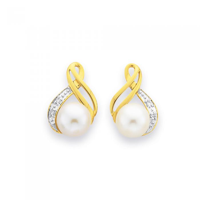 9ct Freshwater Pearl & Diamond Earrings