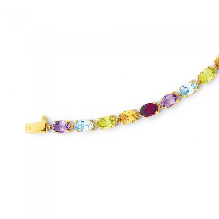 9ct Gold, Multi Gemstone Oval Cut Claw Bracelet