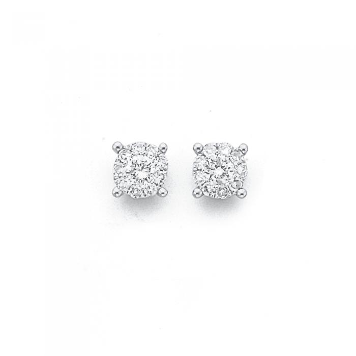 9ct White Gold Diamond Cluster Studs