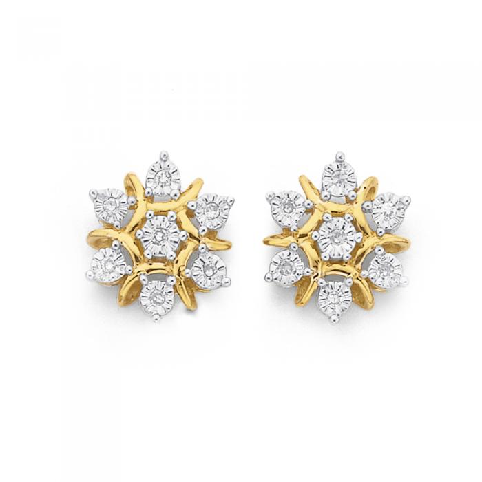 9ct Gold, Diamond Snow Flake Studs