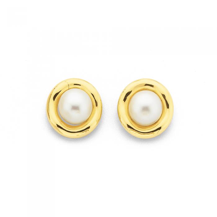 9ct Gold Cultured Freshwater Pearl Framed Stud Earrings