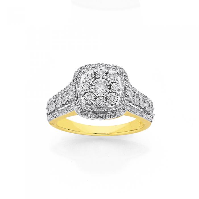 9ct Gold Diamond Cushion Ring
