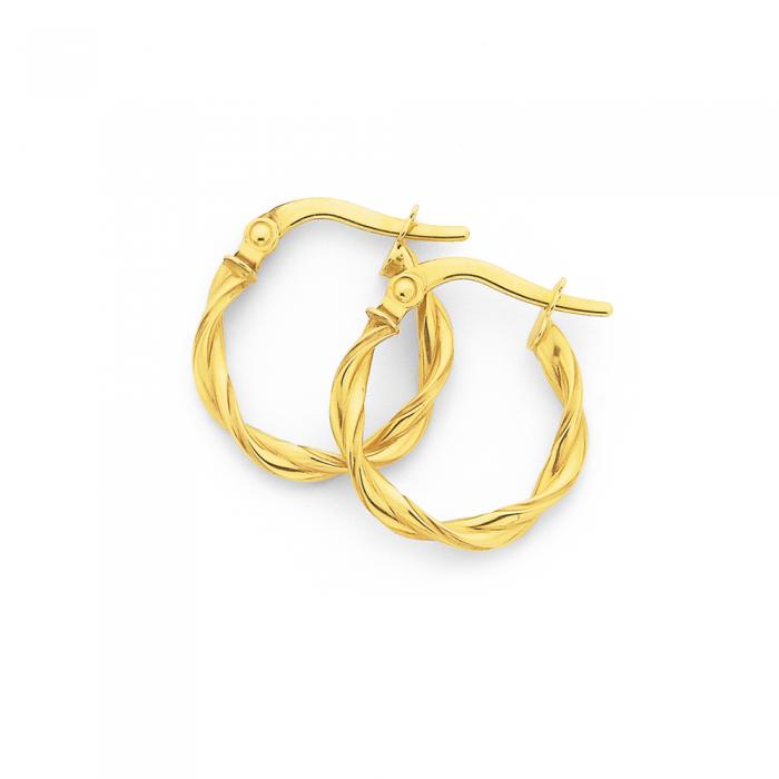 9ct Gold 2x10mm Entwined Twist Hoop Earrings