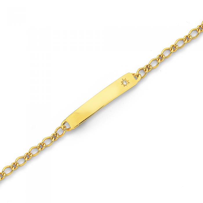 9ct 16cm Solid Figaro 1+1 Diamond I.D. Bracelet