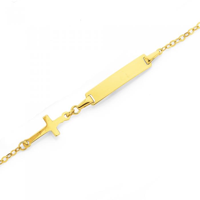 9ct Gold 16cm Trace I.D. Cross Bracelet