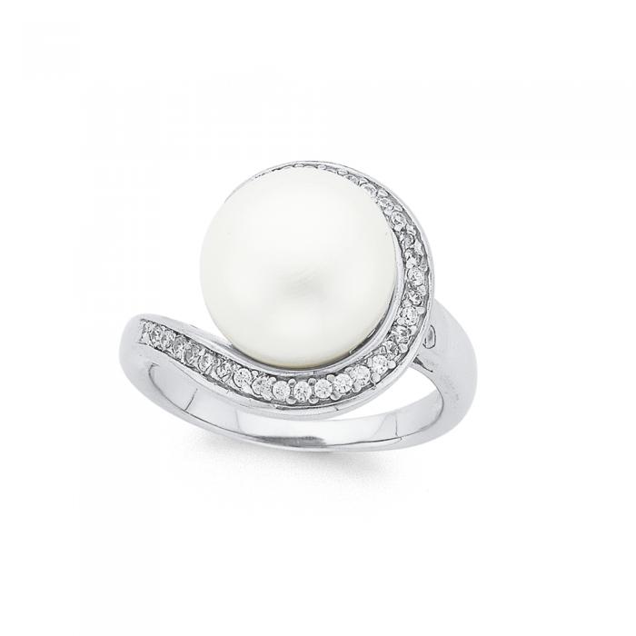 Sterling Silver Cult F/W Pearl & Cubic Zirconia Swirl Ring