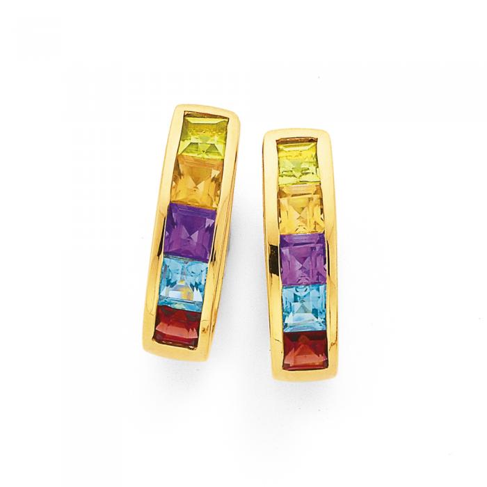 9ct Gold, and Gemstone Huggie Earrings