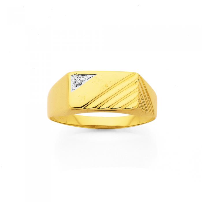 9ct Two Tone Gold Diamond Set Gents Rings