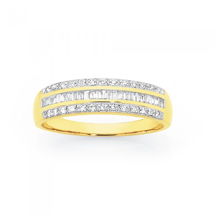 9ct Gold Diamond Three Row Band