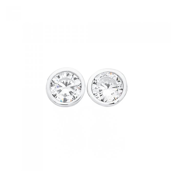 Sterling Silver 5mm Bezel Set Cubic Zirconia Stud Earrings
