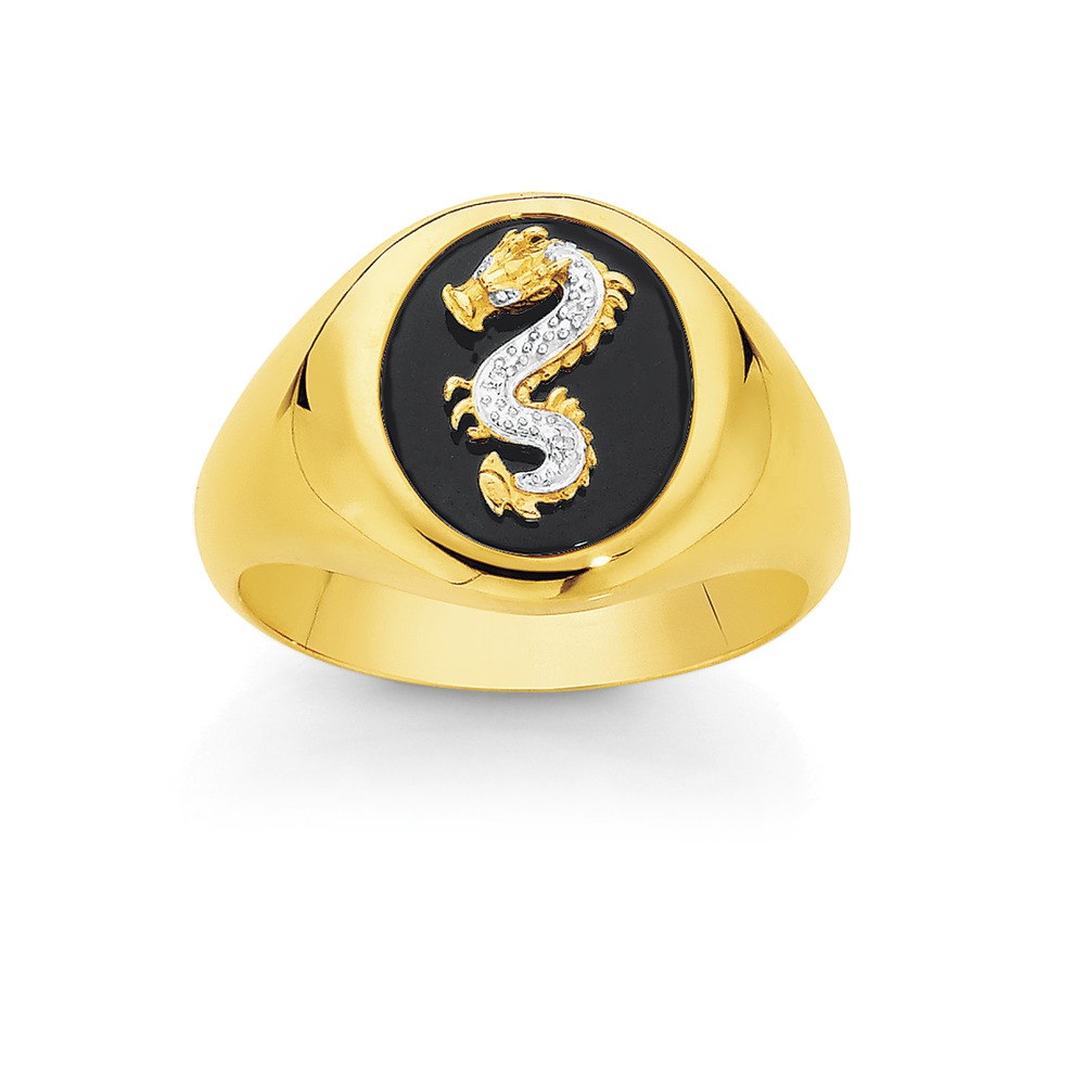 9ct Yellow Gold with Onyx Mens Ring – Zamels