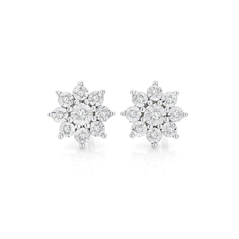 9ct Yellow Gold Diamond Starburst Stud Earrings