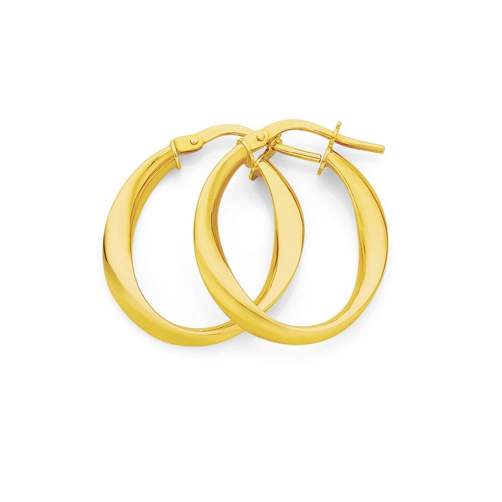 9ct Gold Slight Twist Oval Hoop Earrings - Angus & Coote Catalogue ...