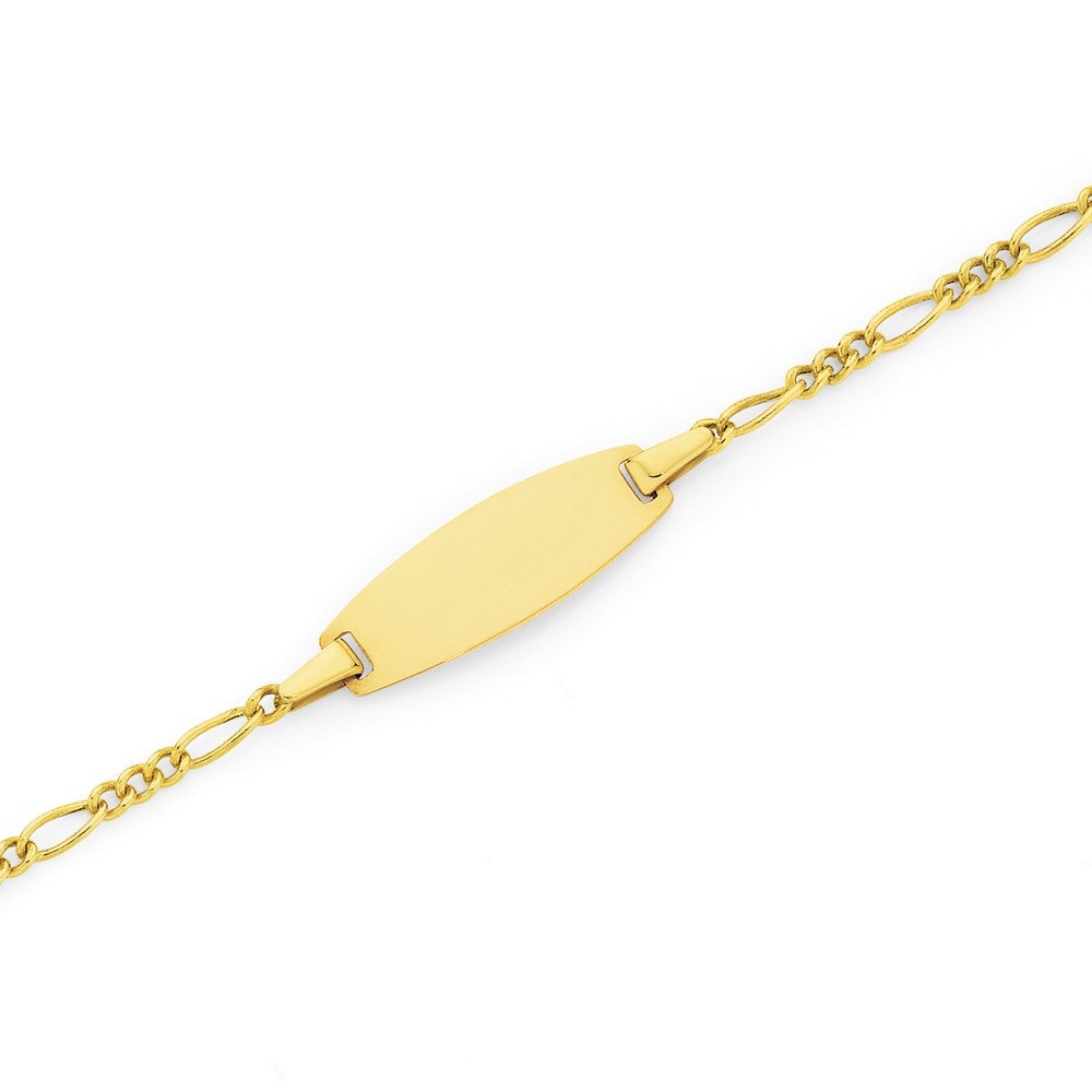9ct Gold 16cm Figaro 3+1 Oval I.D. Child's Bracelet