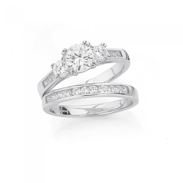 Silver CZ Trilogy With Channel Set Bridal Set Ring - Prouds Catalogue ...