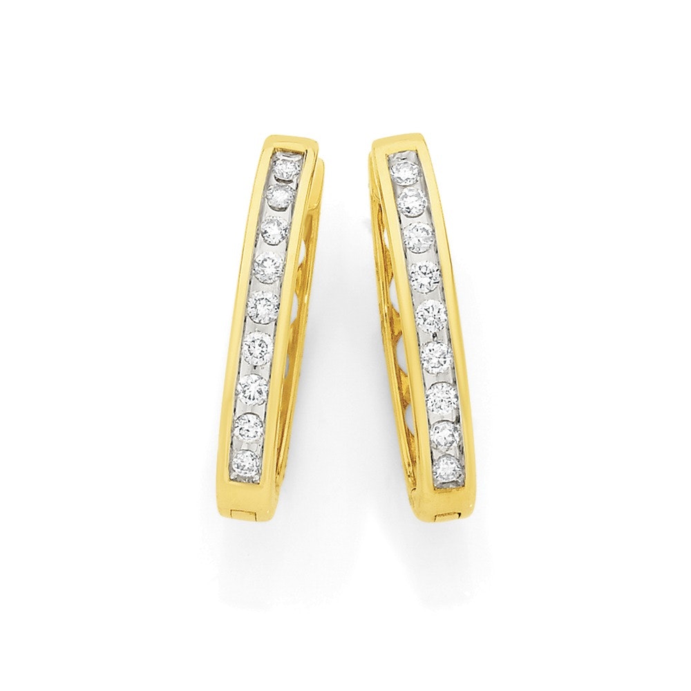 9ct Gold Diamond Channel Set Huggie Earrings