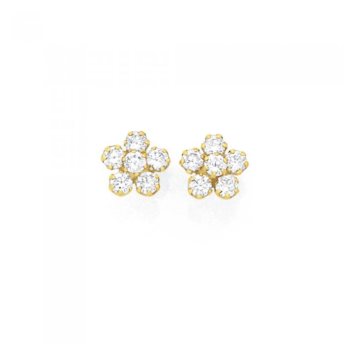 9ct Gold Cubic Zirconia Flower Stud Earrings